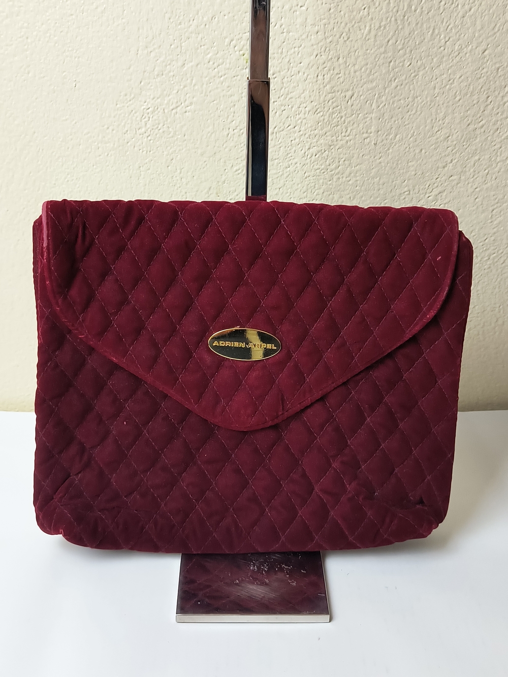 Adrien Arpel Quilted Velvet Cosmetic Bag in Burgundy